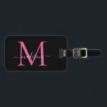 Etiqueta Para Maletas Negro Magenta Color Rosa Monograma Nombre De Guión<br><div class="desc">Elegante negro magenta caliente Rubor color rosado Monograma Nombre de guión elegante etiqueta de bolsa</div>