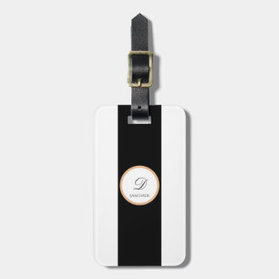 Etiqueta Para Maletas Negro minimalista, blanco, dorado Nombre básico