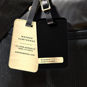Etiqueta Para Maletas Negro Oro Moderno Elegante Simple Cepillado Metali
