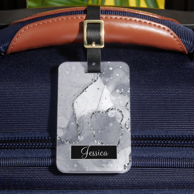 Etiqueta Para Maletas Negro simple y plateado (Anverso In situ 2)