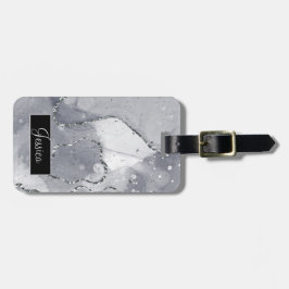 Etiqueta Para Maletas Negro simple y plateado