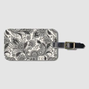 Etiqueta Para Maletas Negro y blanco paisley