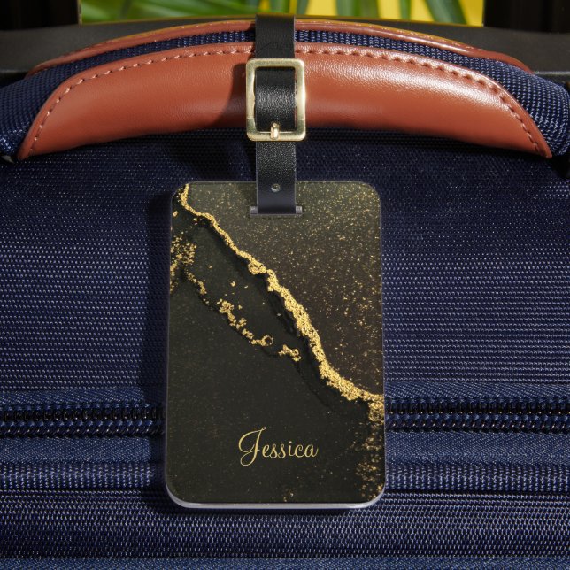 Etiqueta Para Maletas Negro y oro modernos (Anverso In situ 2)