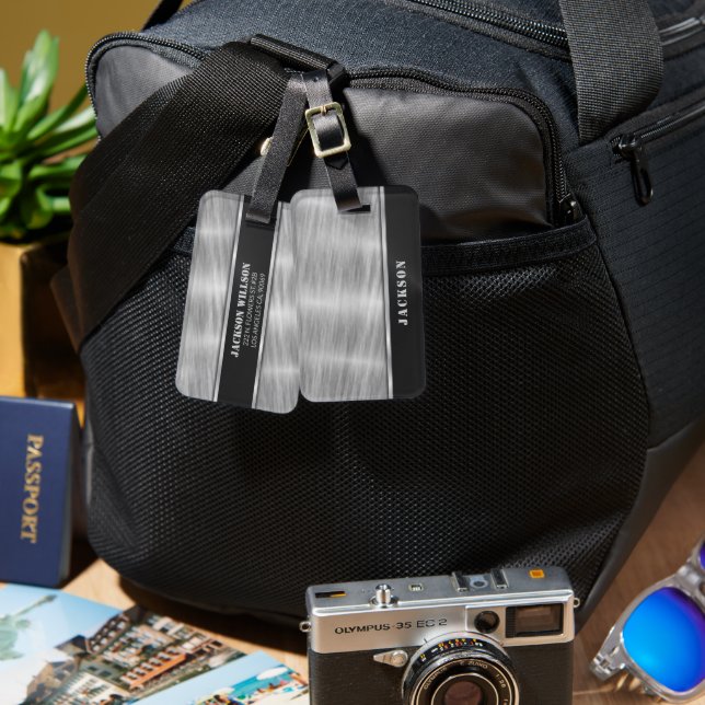 Etiqueta Para Maletas Negro y plateado Metalizado (Anverso & Reverso)