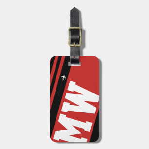 Etiqueta Para Maletas negro y rojo moderno monogramado