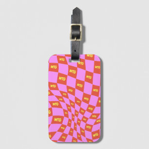 Etiqueta Para Maletas neón a cuadros color rosa naranja amarillo retro m