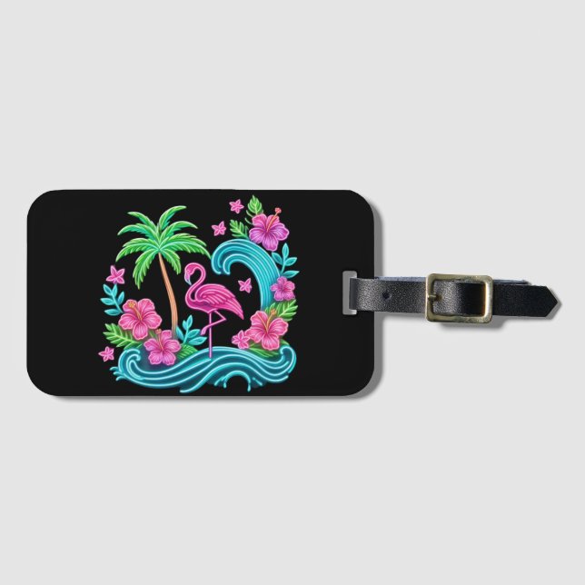 Etiqueta Para Maletas Neon Flamingo Tropical (Anverso horizontal)