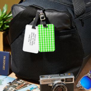 Etiqueta Para Maletas Neon Green Gingham Pattern de Shirley Taylor