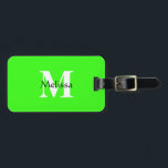 Etiqueta Para Maletas Neon Green Monograma Nombre personalizado Regalo F<br><div class="desc">Monogramado inicial y también detalles personales como nombre,  dirección,  número de teléfono y correo electrónico,  todo lo cual puedes editar. Diseñado con un bonito fondo de color verde neón sólido,  se puede cambiar el color si se desea. Idea de regalo de viaje para Guay.</div>
