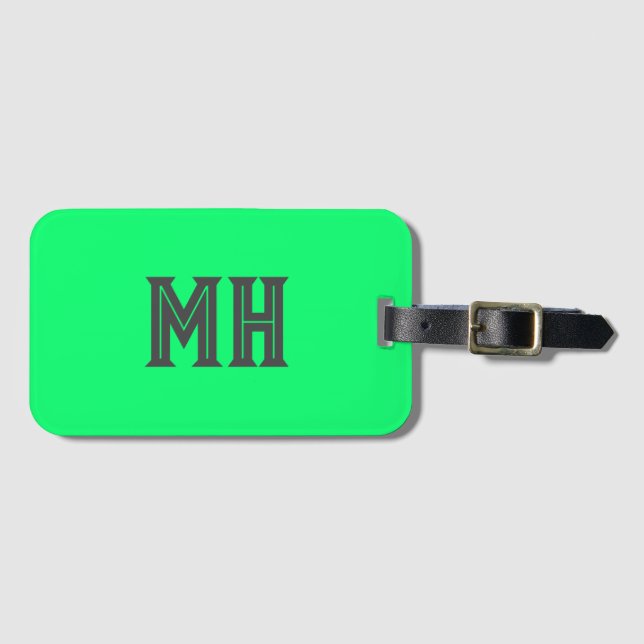 Etiqueta Para Maletas Neon Green Monogramado Trendy Travel Bright (Anverso horizontal)