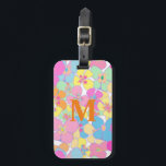 Etiqueta Para Maletas Neon Retro Floral Rosa<br><div class="desc">Patrón floral de neón retro. Rosa,  naranja,  menta,  azul,  amarillo,  neón estético floral.</div>