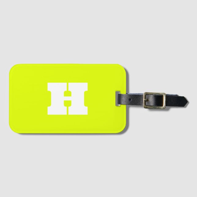 Etiqueta Para Maletas Neon Yellow Monogramed Trendy Travel Bright (Anverso horizontal)