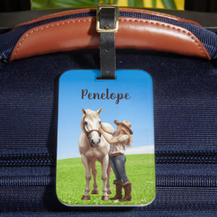 Etiqueta Para Maletas Niña Caballo Caballo montando en la pradera person
