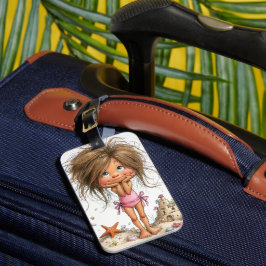 ETIQUETA PARA MALETAS NIÑA DULCE Y CAPRICHOSA EN LA PLAYA
