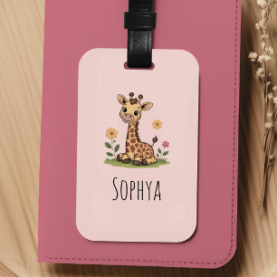 Etiqueta Para Maletas Niñas Jirafa Rosa Lindo Kids