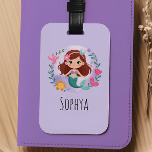 Etiqueta Para Maletas Niñas Lindas Sirenas Moradas Kids