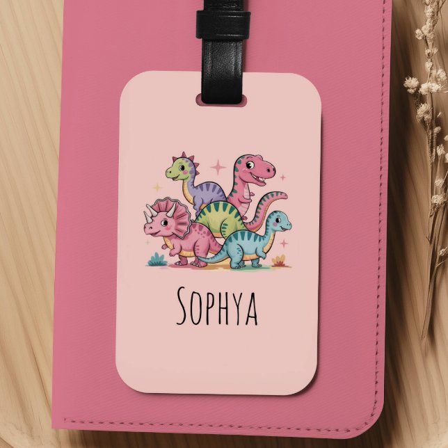 Etiqueta Para Maletas Niñas Lindo Dinosaurio Rosa Niños (Subido por el creador)
