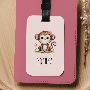 Etiqueta Para Maletas Niñas Mono Rosa Lindo Niños