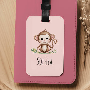Etiqueta Para Maletas Niñas Mono Rosa Lindo Niños