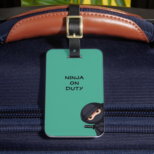 Etiqueta Para Maletas Ninja Espiando en Verde (Anverso In situ 2)