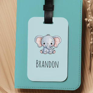 Etiqueta Para Maletas Niños Azul Elefante Lindo Kids