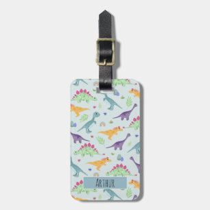 Etiqueta Para Maletas Niños Cute Blue Dinosaur Pattern Nombre Niños