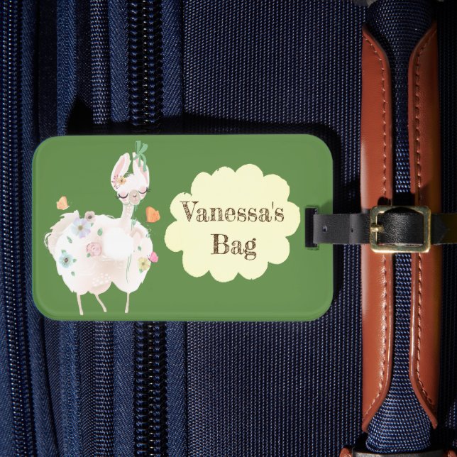 Etiqueta Para Maletas Niños florales de Cute Llama (Anverso In Situ 4)