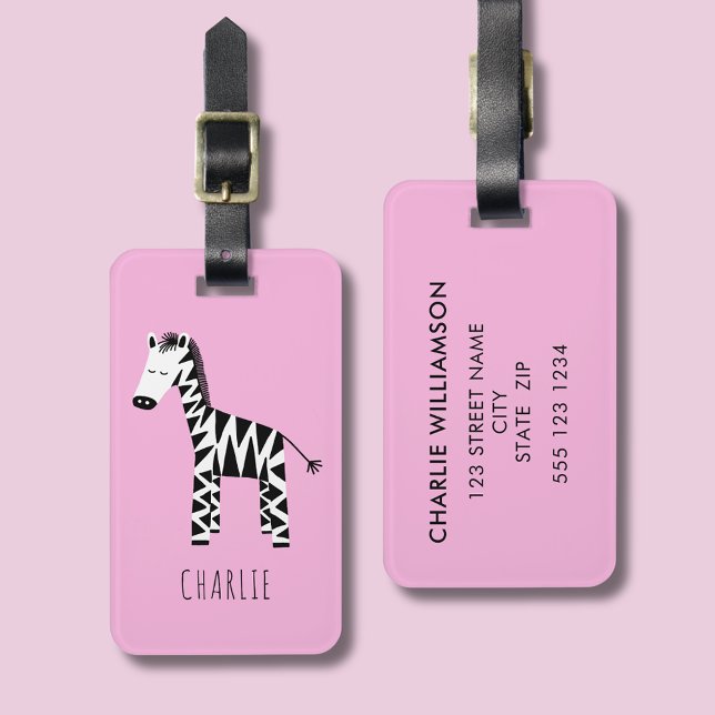 Etiqueta Para Maletas Niños lindos de Zebra (Pink Zebra luggage tag)