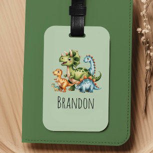 Etiqueta Para Maletas Niños Lindos Dinosaurio Verde Kids