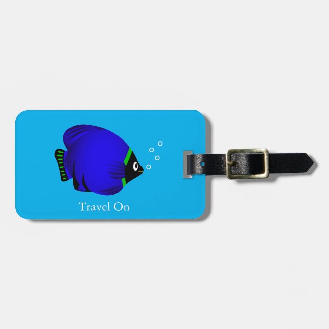 Etiqueta Para Maletas Niños Pescado Azul Cute (Frente Horizontal)