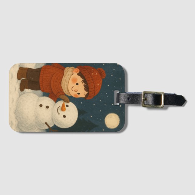 Etiqueta Para Maletas Noche de invierno Snowman Fun (Anverso horizontal)
