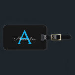 Etiqueta Para Maletas Nombra de monograma de guión azul negro<br><div class="desc">Monograma negro y azul Añade tu propio nombre Script etiqueta de bolsa para el equipaje La etiqueta de la bolsa hace el dulce perfecto de 16 cumpleaños,  boda,  ducha de novia,  ducha de bebé o regalo de la fiesta de soltera para alguien decorando su habitación con estilo.</div>