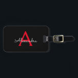 Etiqueta Para Maletas Nombra de monograma de guión negro rojo<br><div class="desc">Monograma negro y rojo Añade tu propio nombre Script etiqueta de bolsa para el equipaje La etiqueta de la bolsa hace el dulce perfecto de 16 cumpleaños,  boda,  ducha de novia,  ducha de bebé o regalo de la fiesta de soltera para alguien decorando su habitación con estilo.</div>