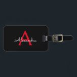 Etiqueta Para Maletas Nombra de monograma de guión negro rojo<br><div class="desc">Monograma negro y rojo Añade tu propio nombre Script etiqueta de bolsa para el equipaje La etiqueta de la bolsa hace el dulce perfecto de 16 cumpleaños,  boda,  ducha de novia,  ducha de bebé o regalo de la fiesta de soltera para alguien decorando su habitación con estilo.</div>