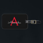 Etiqueta Para Maletas Nombra de monograma de guión negro rojo<br><div class="desc">Monograma negro y rojo Añade tu propio nombre Script etiqueta de bolsa para el equipaje La etiqueta de la bolsa hace el dulce perfecto de 16 cumpleaños,  boda,  ducha de novia,  ducha de bebé o regalo de la fiesta de soltera para alguien decorando su habitación con estilo.</div>