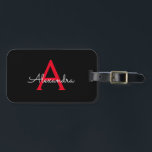 Etiqueta Para Maletas Nombra de monograma de guión negro rojo<br><div class="desc">Monograma negro y rojo Añade tu propio nombre Script etiqueta de bolsa para el equipaje La etiqueta de la bolsa hace el dulce perfecto de 16 cumpleaños,  boda,  ducha de novia,  ducha de bebé o regalo de la fiesta de soltera para alguien decorando su habitación con estilo.</div>