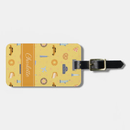 Etiqueta Para Maletas Nombre amarillo del patrón de iconos de NYC de jug