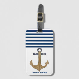 Etiqueta Para Maletas Nombre de Barco Náutico, Franja Azul Marinho Ancla