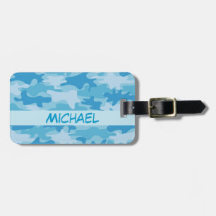 Etiqueta Para Maletas Nombre de camuflaje azul de camo personalizado