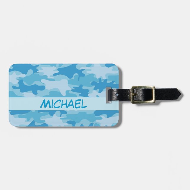 Etiqueta Para Maletas Nombre de camuflaje azul de camo personalizado (Frente Horizontal)