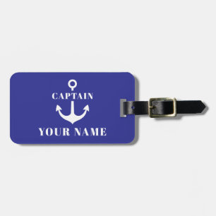 Etiqueta Para Maletas Nombre de Capitán Personalizado Ancla Azul