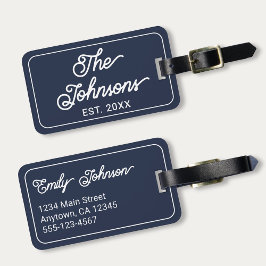 Etiqueta Para Maletas Nombre de familia personalizado en elegante script