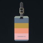 Etiqueta Para Maletas Nombre de franjas modernas y elegantes en tonos de<br><div class="desc">Un diseño sencillo,  elegante y colorido de franjas divertidas en una bonita paleta de colores de tonos tierra azul marino,  coral,  rosa y verde,  personalizado con el nombre o la redacción de su elección.</div>
