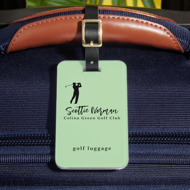 Etiqueta Para Maletas Nombre de golfista personalizado verde golf (Anverso In situ 2)