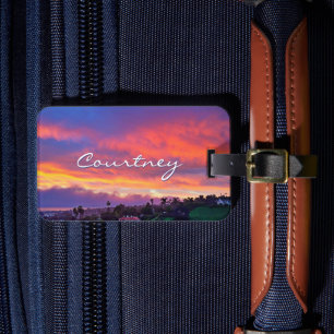 Etiqueta Para Maletas Nombre de la foto costera de la puesta de sol de l