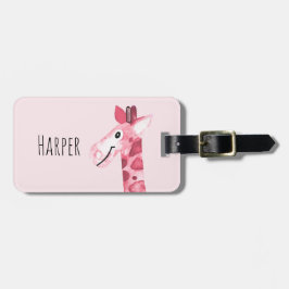 Etiqueta Para Maletas Nombre de la jirafa de color rosa Chica Safari y d