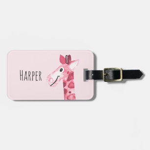 Etiqueta Para Maletas Nombre de la jirafa de color rosa Chica Safari y d
