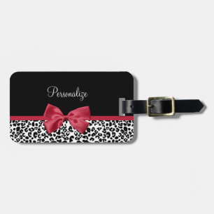 Etiqueta Para Maletas Nombre de lazo rojo de leopardo