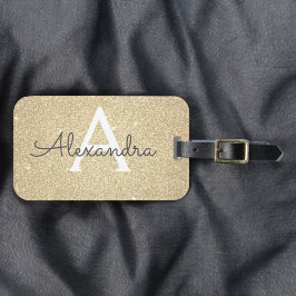Etiqueta Para Maletas Nombre de monograma con brillo dorado