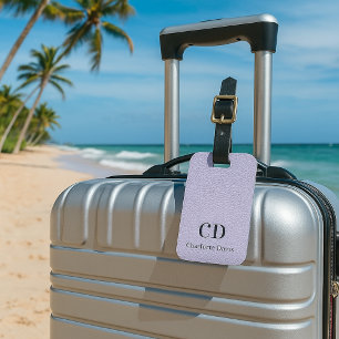 Etiqueta Para Maletas Nombre de monograma de cuero de lavanda violeta